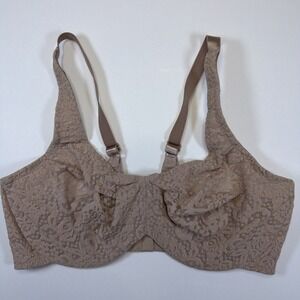 Wacoal 38D Bra Tan Underwire Halo Lace Back Closure Semi Sheer 65547